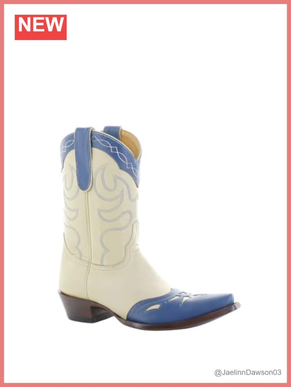 Goat Leather Western Cowboy Boots Mid-Calf Pointed Toe Zip Floral Embroidery